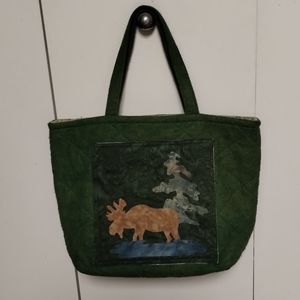 Moose By Tree, Water, Reversible Double Handle  Green Tote Bag